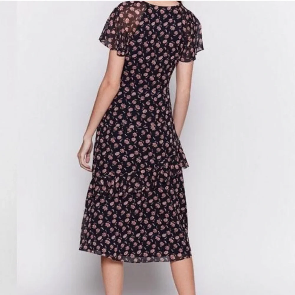 Joie 100% Silk Orita B Dress in "Midnight" Floral Black Pink Size 6 - Picture 2 of 15